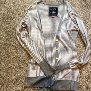 Pink white and grey striped cardigan
